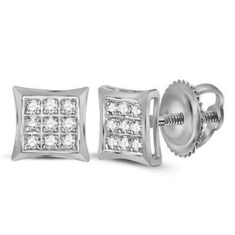Diamond Square Cluster Mens Stud Earrings 10k White Gold Screw back